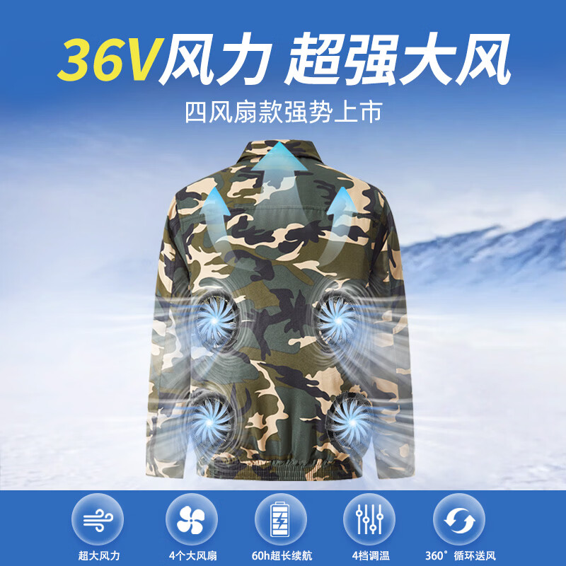 浔印夏季降温制冷空调服男款带风扇的衣服工装迷彩服电焊工地衣工作服 双风扇迷彩一件+1个电池36V风力配件一套 M 【建议100-115斤】