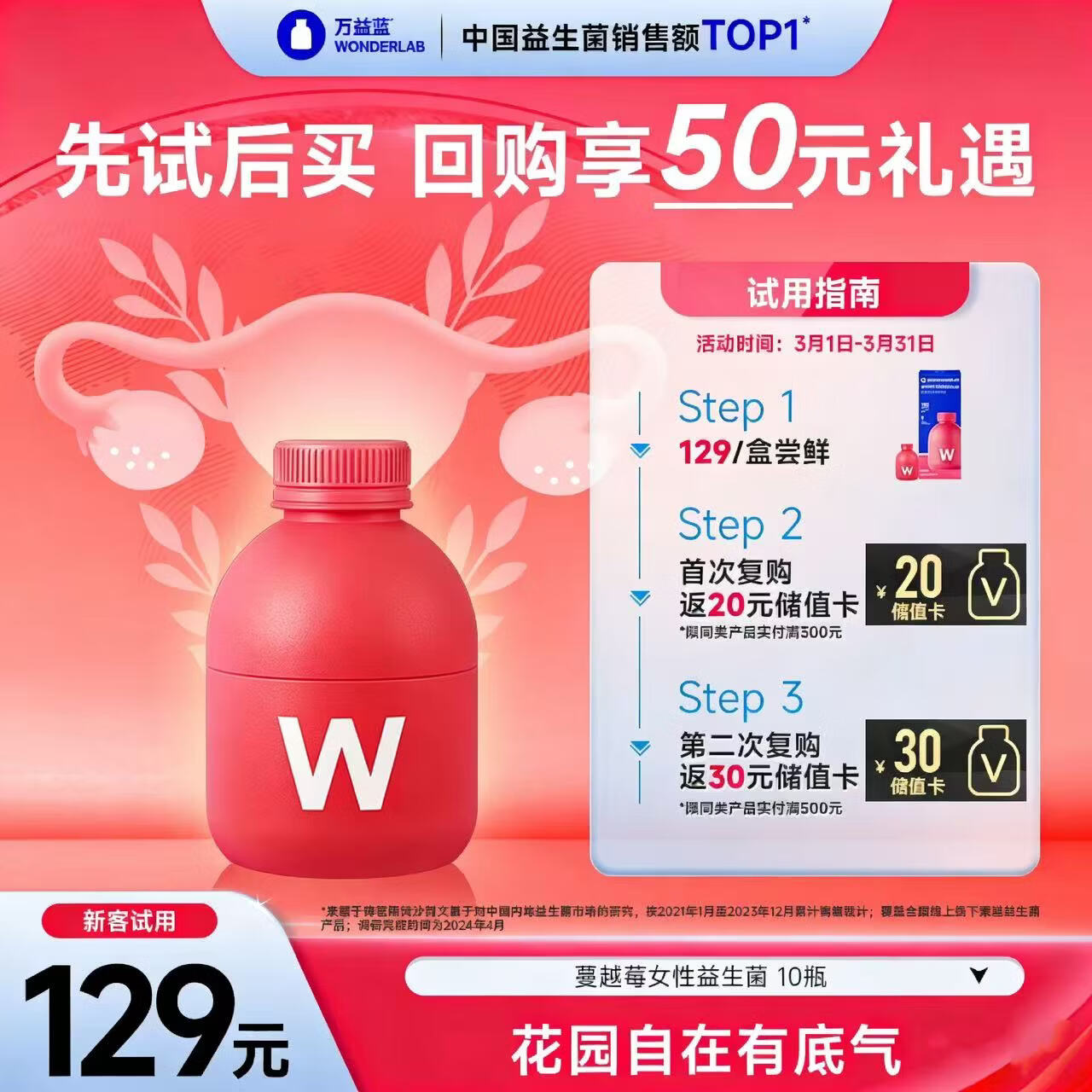 万益蓝WonderLab 蔓越莓女性益生菌10瓶