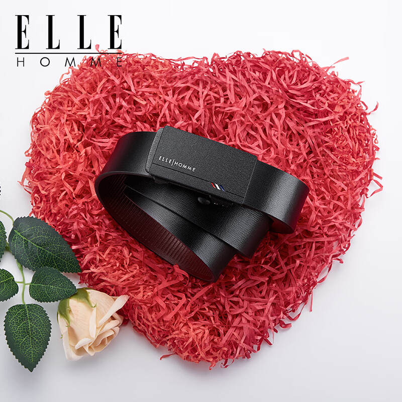 ELLE HOMME皮带男真皮自动扣内扣不露尾牛皮内穿轻奢腰带生日礼物送男友 【橙色礼盒】902047磨砂防指纹 110cm （适用于130-150斤）