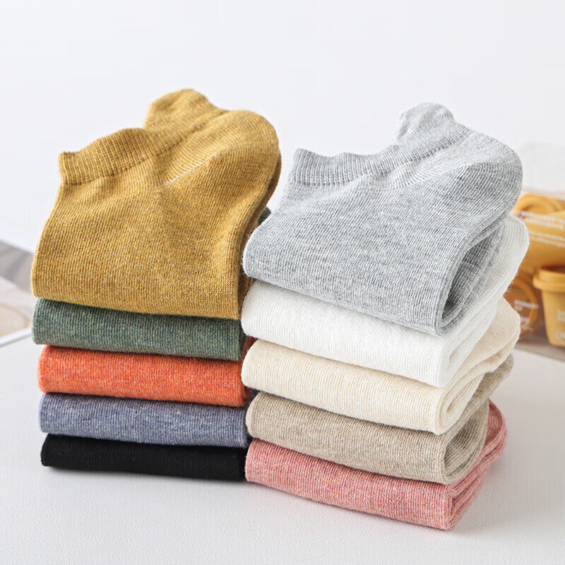 顶瓜瓜春夏季网眼薄款女袜子舒适透气隐形袜时尚百搭抗菌防臭耐磨船袜女 白色2+金黄2+粉色2+米色2+卡其2 10双装 均码