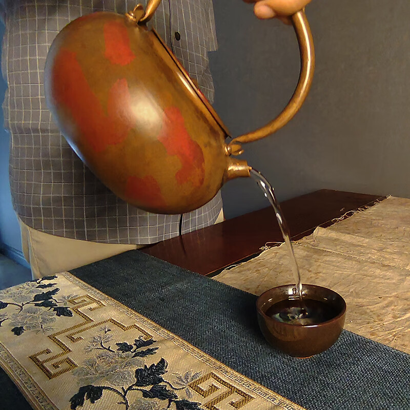 复古做旧煮茶器大容量围炉煮茶壶煮水泡茶烧水壶紫铜功夫茶具礼物 紫铜提梁壶（鎏金色） 1000ml
