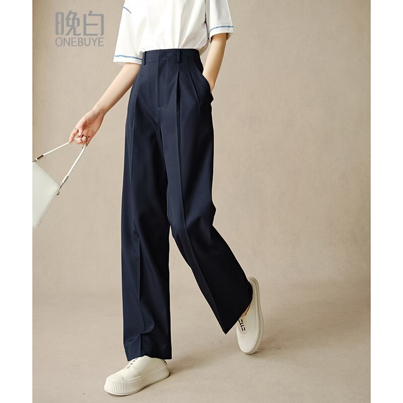 晚白【新品】2026春款经典高腰利落遮胯显瘦气质通勤窄版阔腿裤女 深蓝色 29