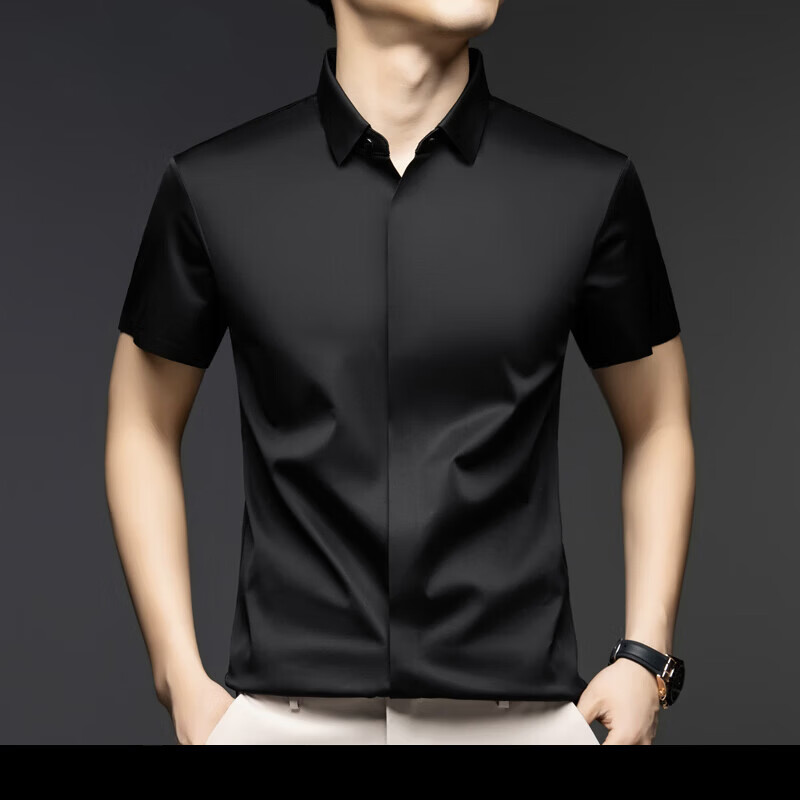 丨利郎丨桑蚕丝衬衫男士短袖2026夏季新款商务休闲免烫黑色工装衬衣 米灰色 4XL 建议【190-210斤】