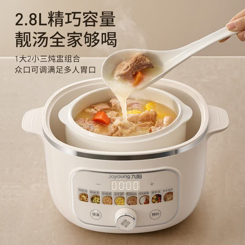 九阳电炖锅小孩喂养辅食煮粥锅家用煮粥煲汤锅插电专用炖煮汤熬粥锅 2.8L·一锅三胆·隔水柔炖·彩屏旋控
