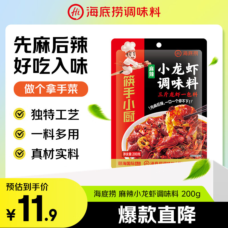 海底捞香辣小龙虾调味料200g 香辣蟹海鲜 麻辣干锅香辣口味虾料解馋夜宵