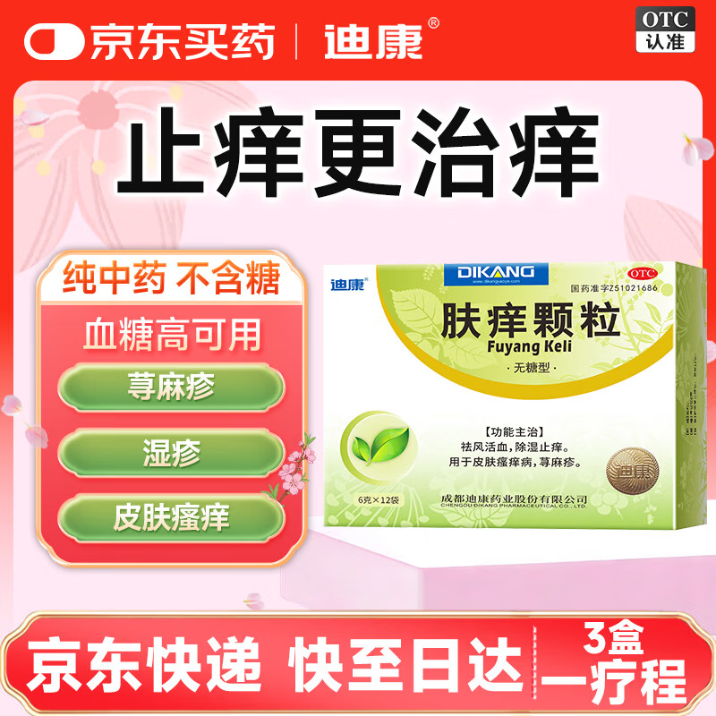 迪康肤痒颗粒 6g*12袋/盒 治疗荨麻疹湿疹皮肤瘙痒过敏药除湿止痒抑菌祛风清热排毒无糖型干皮肤搔痒性皮肤