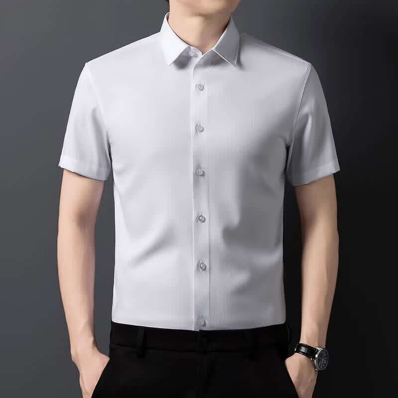 丨利郎丨感短袖衬衫男士夏季桑蚕丝高端抗皱免烫商务休闲衬衣 杏色 4XL 195【195-215斤】