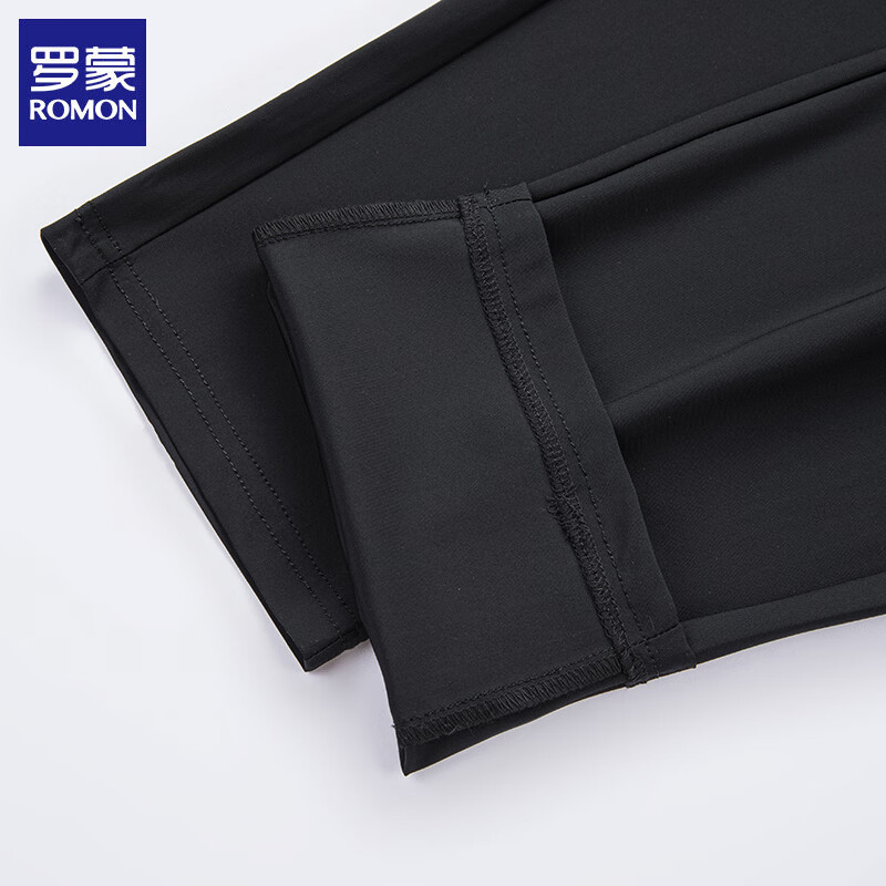 罗蒙（ROMON）冰丝休闲裤男夏季薄款休闲松紧腰凉感男士弹力直筒长裤子透气男裤 黑色 XL (建议体重130-150斤)