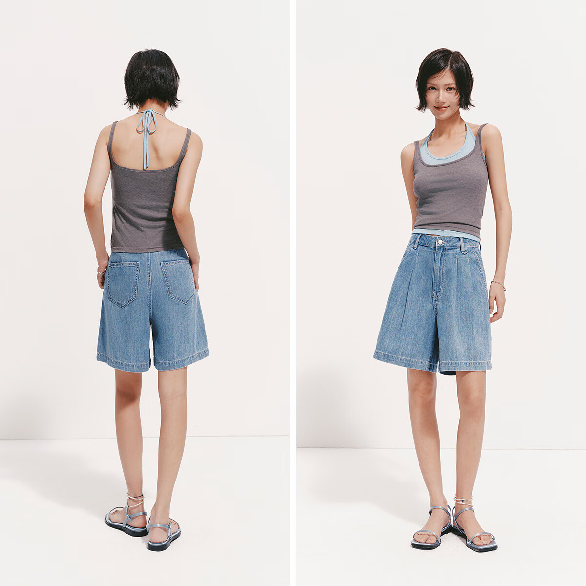 森马（Semir）牛仔裤女夏季打褶纯棉仿麻宽松2026新款气质时尚遮胯显瘦短裤 牛仔浅中蓝88601 M