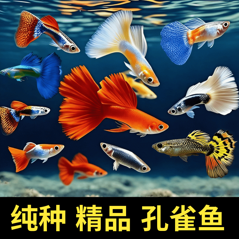 全红孔雀鱼观赏鱼可繁殖冰蓝怀孕母鱼热带鱼金鱼小鱼活鱼鱼苗 【3-4cm】精品随机孔雀鱼 32条+送8备损
