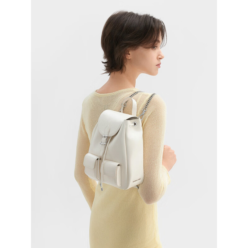 charles&keit25夏季新品CK2-60160240覆古油蜡皮简约通勤双肩包 Noir黑色