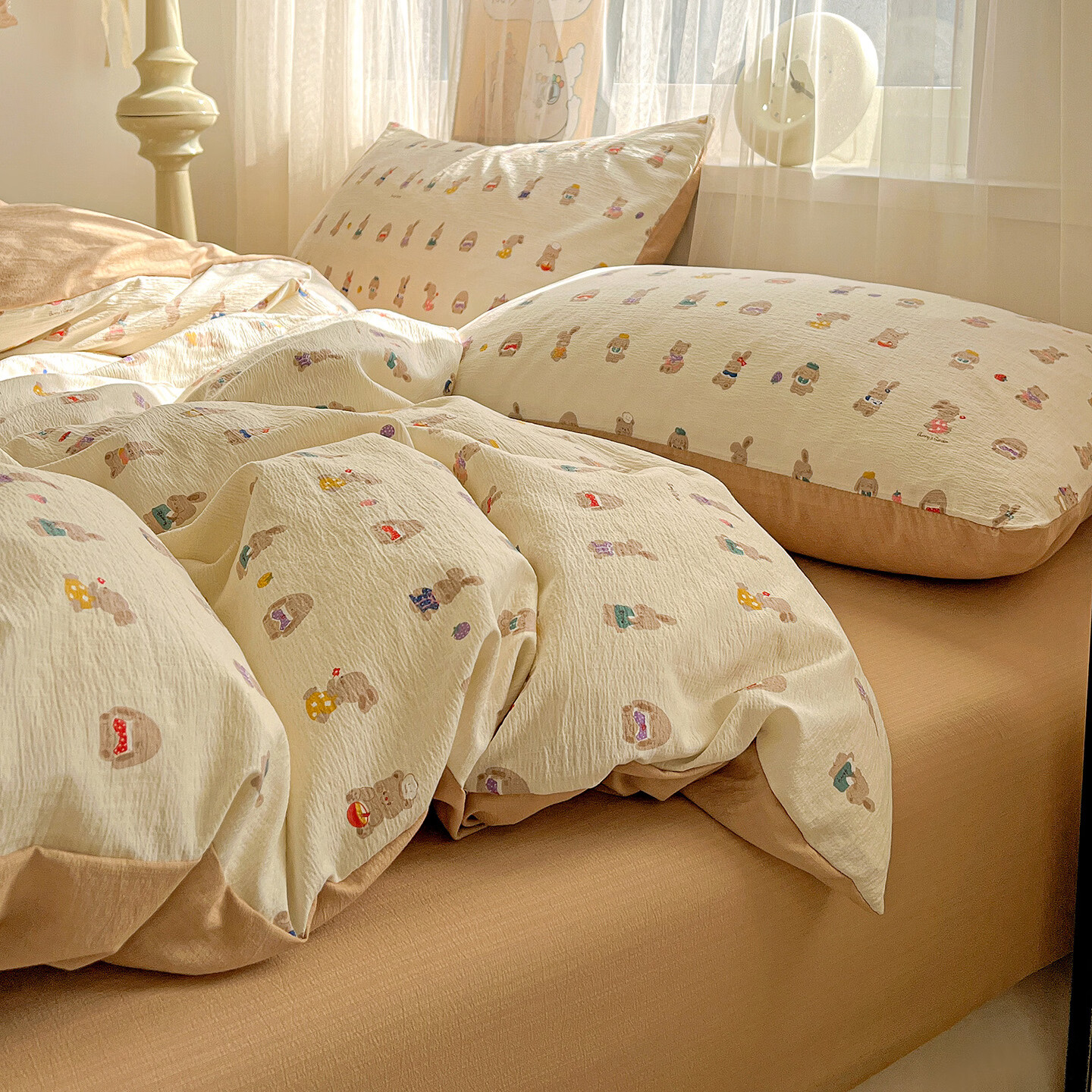 雅鹿床上双层纱四件套2026新款床单被套学生宿舍单人三件套3 M系-兔子和狗【母婴级面料/亲肤舒适】 2.0四件套- 床单款 (被套200*230cm)