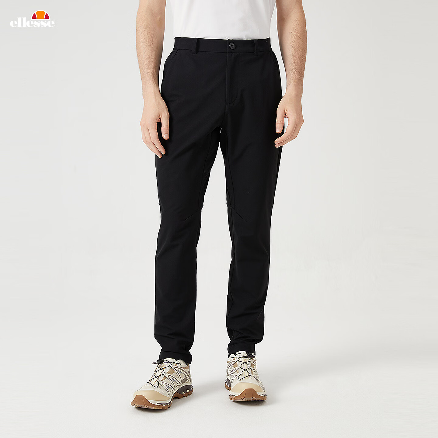 ellesse小贝壳梭织运动加绒长裤男秋季新款防泼水休闲裤 黑色 M