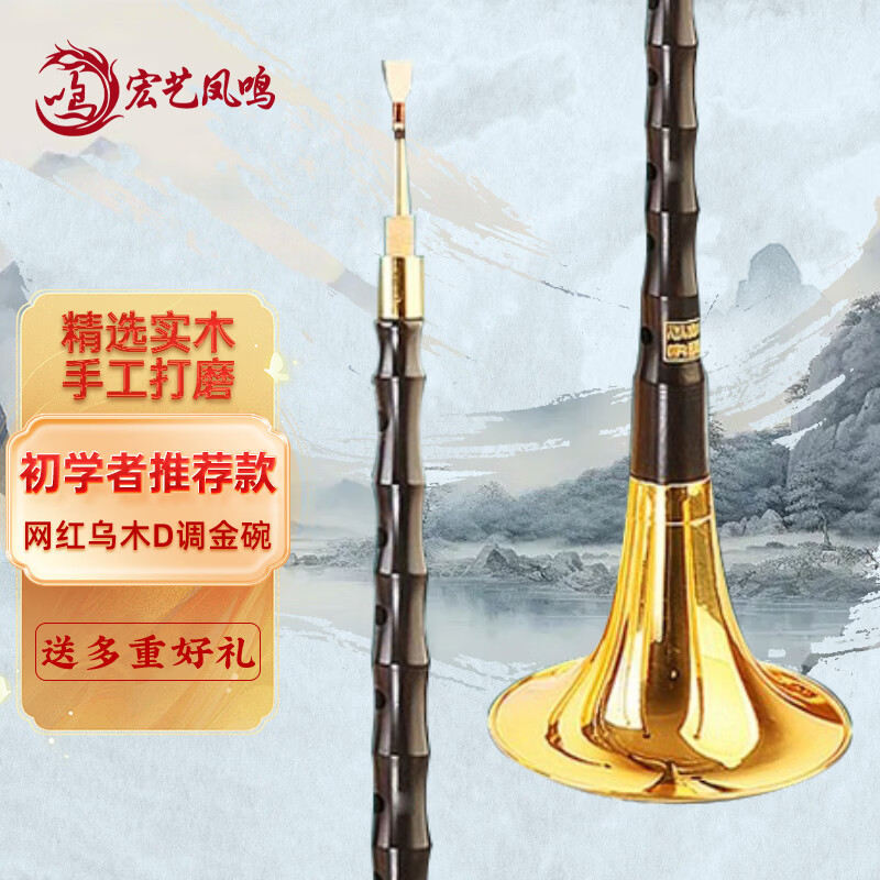 宏艺凤鸣（HongYiFengMing）网红乌木D调金碗唢呐乐器 全套初学者民族喇叭专业唢呐考级演奏