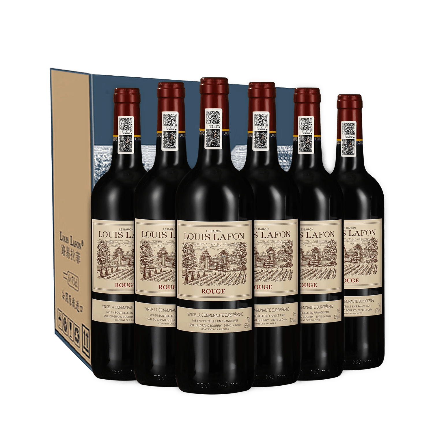 路易拉菲（LOUIS LAFON）法国原瓶进口红酒赤霞珠梅洛13度干红葡萄酒750ml*6瓶整箱送礼
