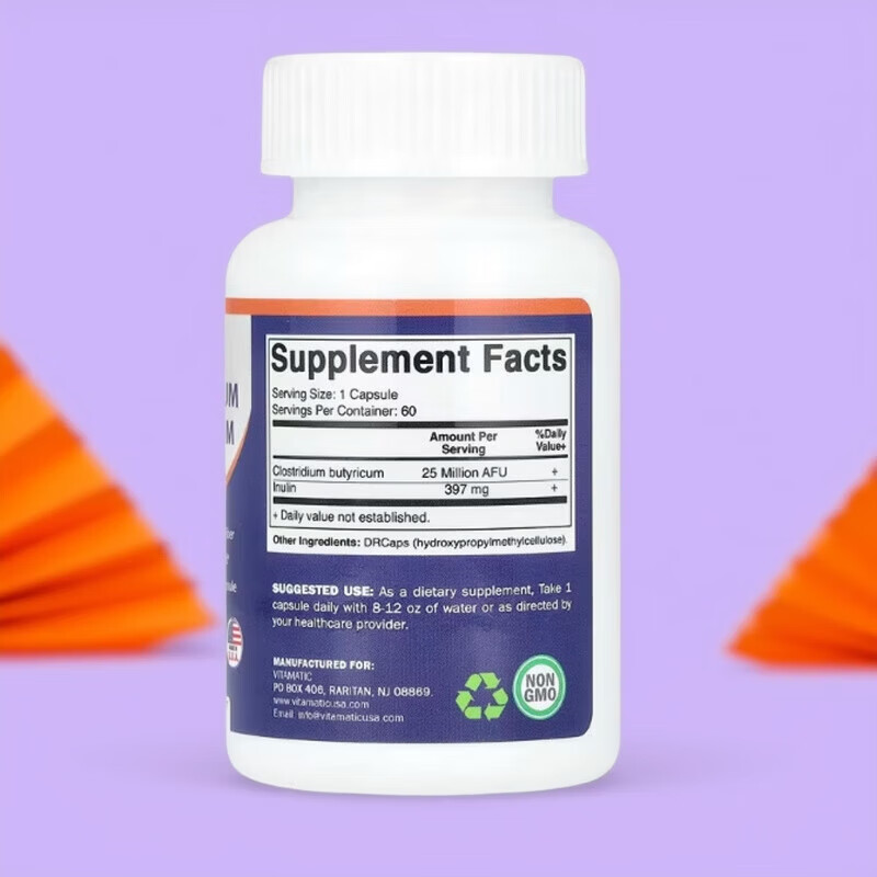 NUTRICOST美国Vitamatic丁酸梭菌2500 万 AFU 60粒胶囊含益生元菊 NUTRICOST美国Vitamatic丁酸梭菌 60粒*1瓶