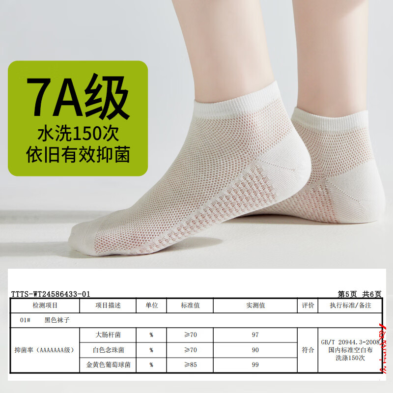 都市丽人5双袜子女士短袜春夏季纯色棉袜网眼透气浅口抗菌无骨短筒船袜 白色