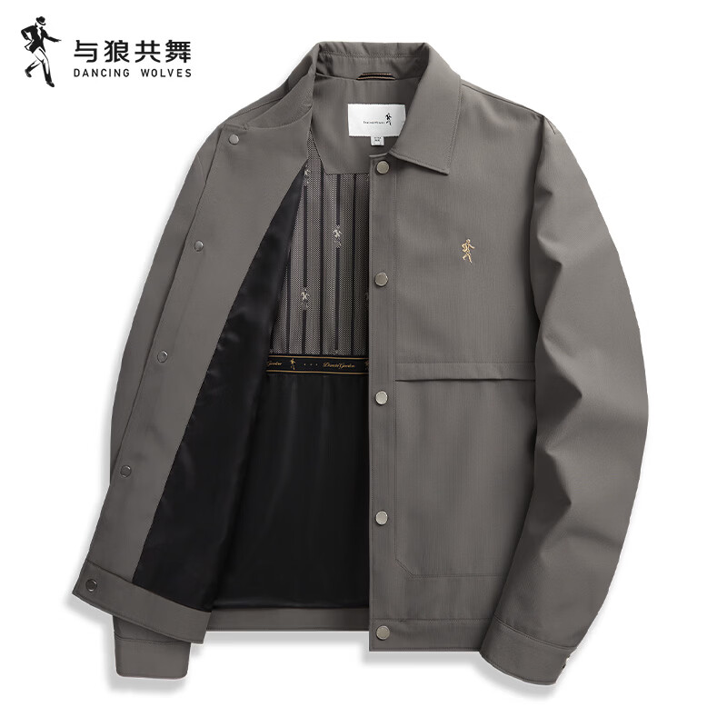 与狼共舞【通勤百搭】工装翻领夹克男休闲分割设计防风外套 003中灰   2XL