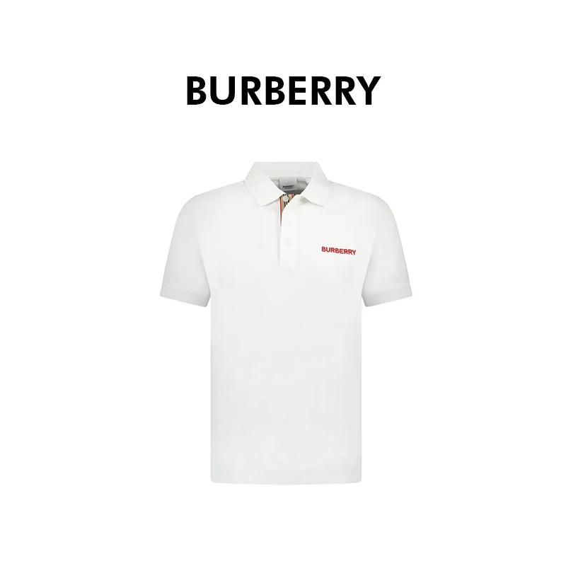 BURBERRY巴宝莉新款男字母刺绣潮流短袖polo衫80844401 白色 XXL