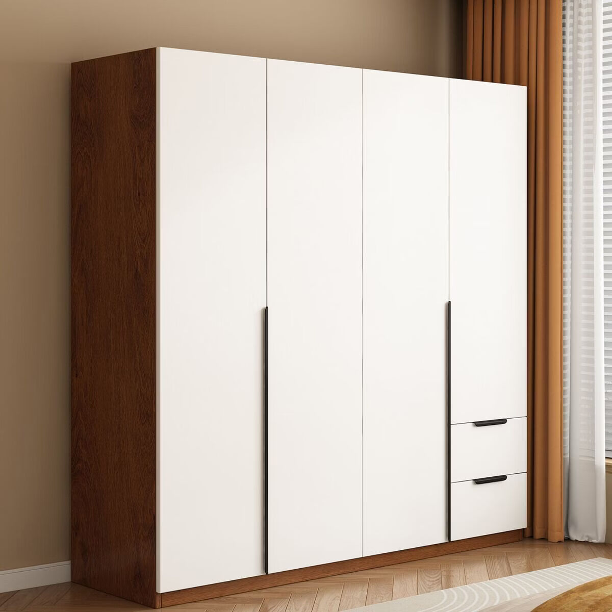 溥畔衣柜家用卧室2025新款爆款简易收纳柜子出租房定制工厂直销挂衣橱 [白胡色]240主柜+顶柜+角柜 包安装