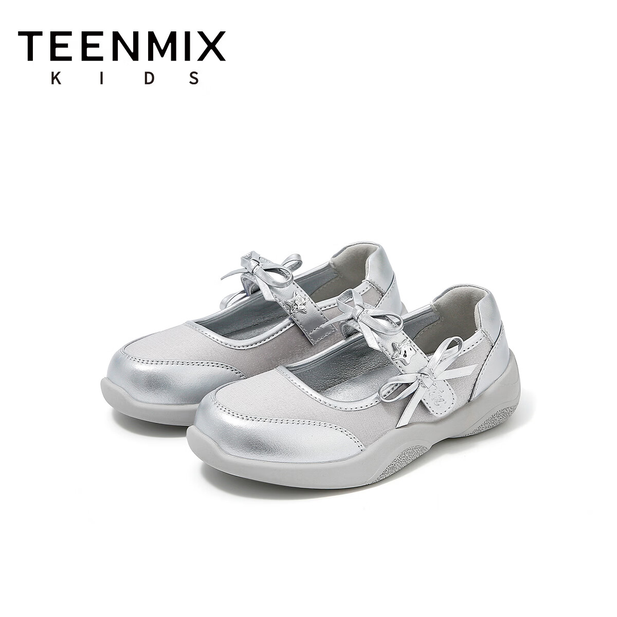 天美意童鞋女童2026年春季透气运动鞋休闲鞋公主鞋小白鞋跑步鞋 银色 37