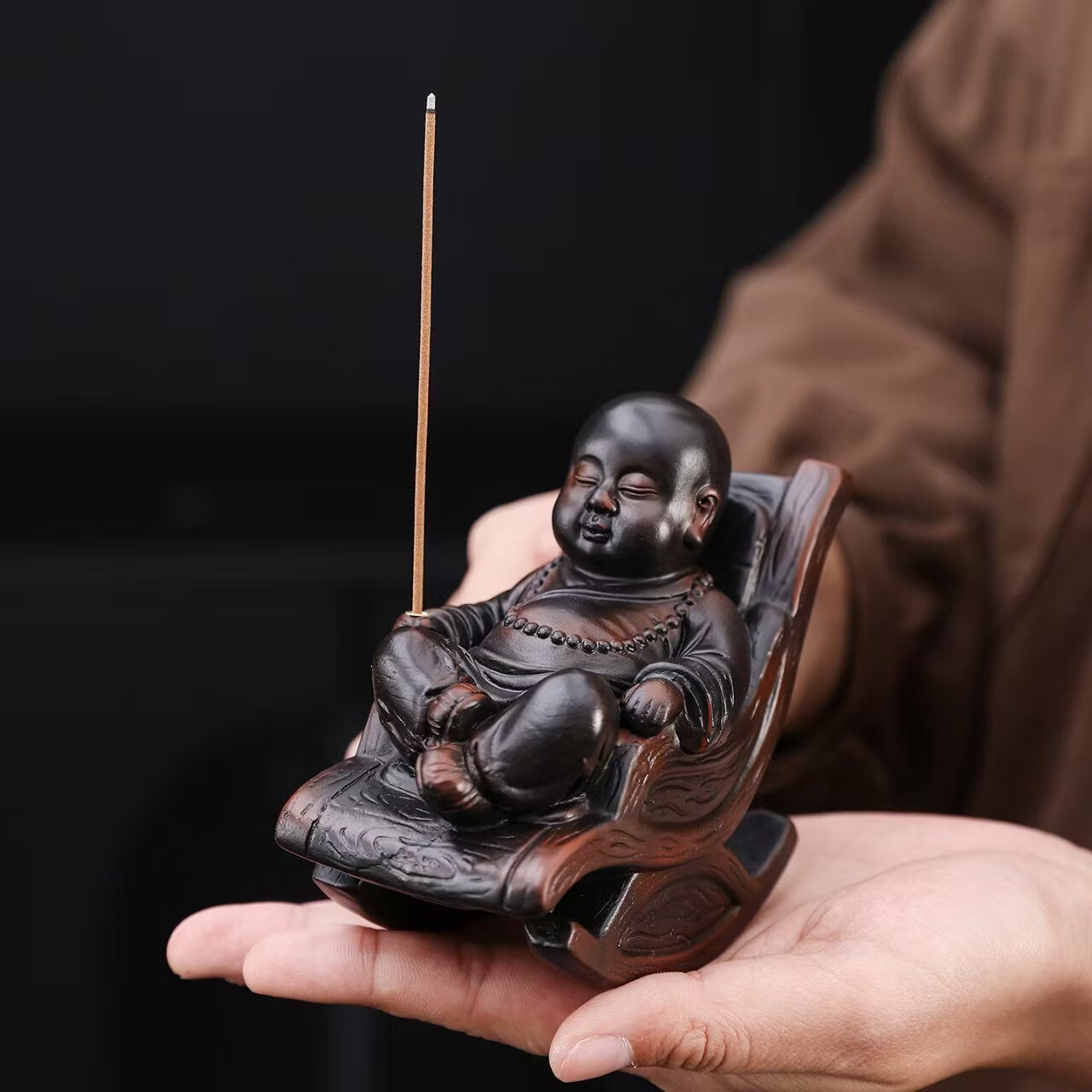 创意摇椅个性茶玩茶桌茶台多功能装 饰摆设禅意紫陶和尚茶宠摆件 紫陶 摇摇椅 小和尚