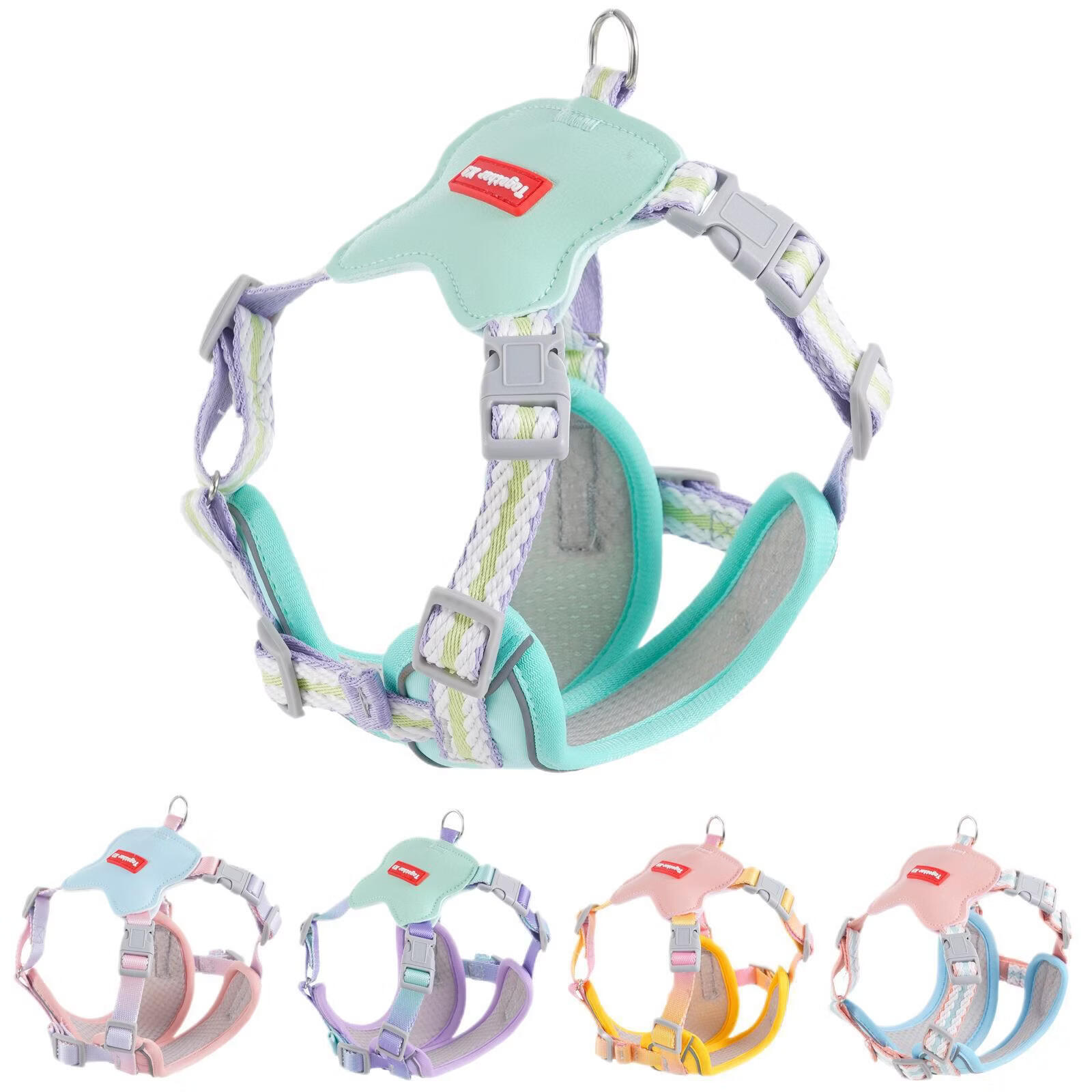 宠物用品夏季轻薄双肩带加固防挣脱胸背带狗狗专用直销批牵引绳 粉色+1.5米牵引绳 L码【建议胸围48-60cm】