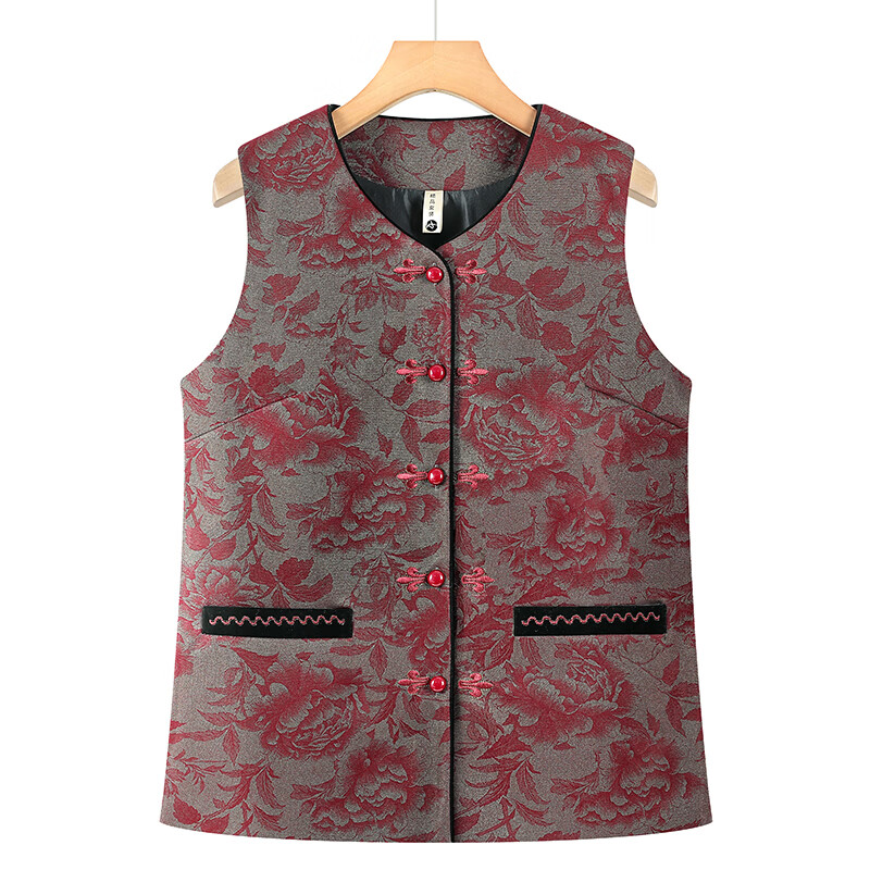 孜颜老年人衣服奶奶款70-80岁妈妈春秋装女士马甲外穿中老年女装坎肩 2801红色 L 建议70-85斤