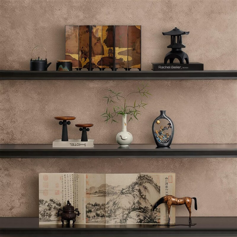 咏幻宋代美学摆件感新中式茶室茶桌摆设样板间书柜禅意装饰工艺品 木质拼色果盘大号