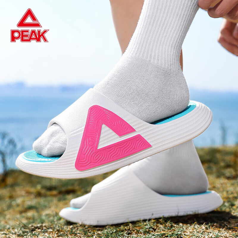 匹克（PEAK）态极运动拖鞋男夏季室内户外外穿防滑厚底拖鞋沙滩拖 白/玫红/绿 42