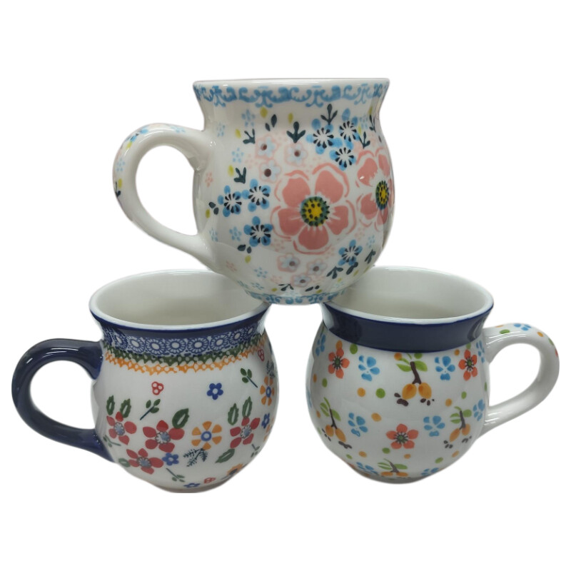 手绘马克杯陶瓷杯子高颜值水杯办公室早餐杯家用复古杯咖啡杯燕麦 350ml（春秋+初夏+蔷薇）3个大肚杯