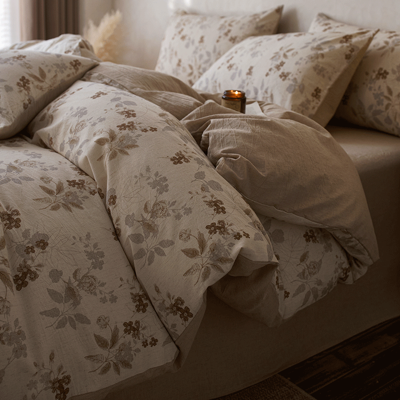 ROLAND LIVE复古风全棉棉麻碎花四件套棉麻被套床单透气柔软四季床上用品 QDS 棉麻碎花套件-花间小憩 1.2米床 床单款 【被套150*200cm】