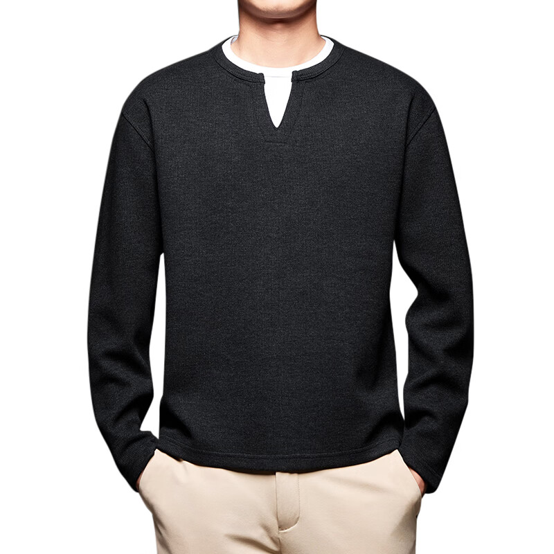 凡客诚品（VANCL）假两件套头卫衣男士休闲长袖保暖针织衫毛衣 深灰色 4XL