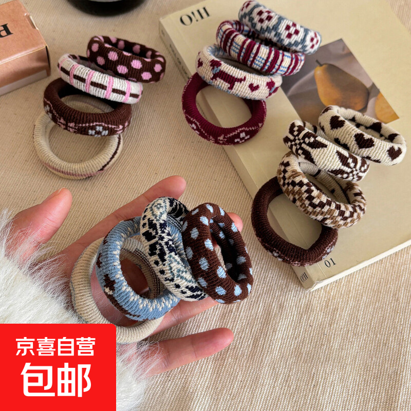 新款韩系简约高弹力发圈女扎头发绳百搭耐用马尾头绳发饰皮筋 复古毛巾圈4条