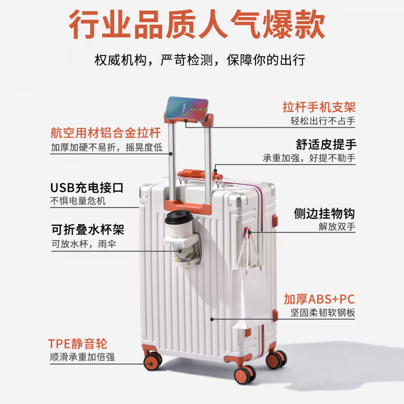 稻草人(MEXICAN)多功能行李箱28寸大容量加厚旅行箱男防刮耐磨拉杆箱高颜值女 灰棕【撞色设计+双封层内里】 28寸适用于长途出行搬家出国超大容量【需托运】