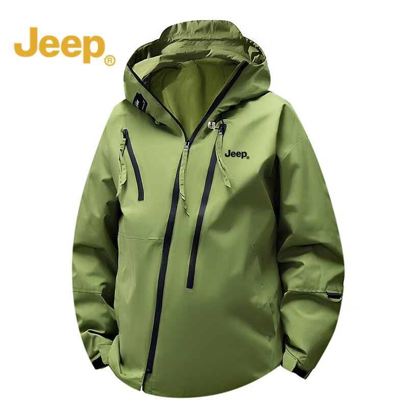 JEEP吉普 冲锋衣男秋冬季山系户外防风防水宽松连帽外套徒步登山服 黑色 M