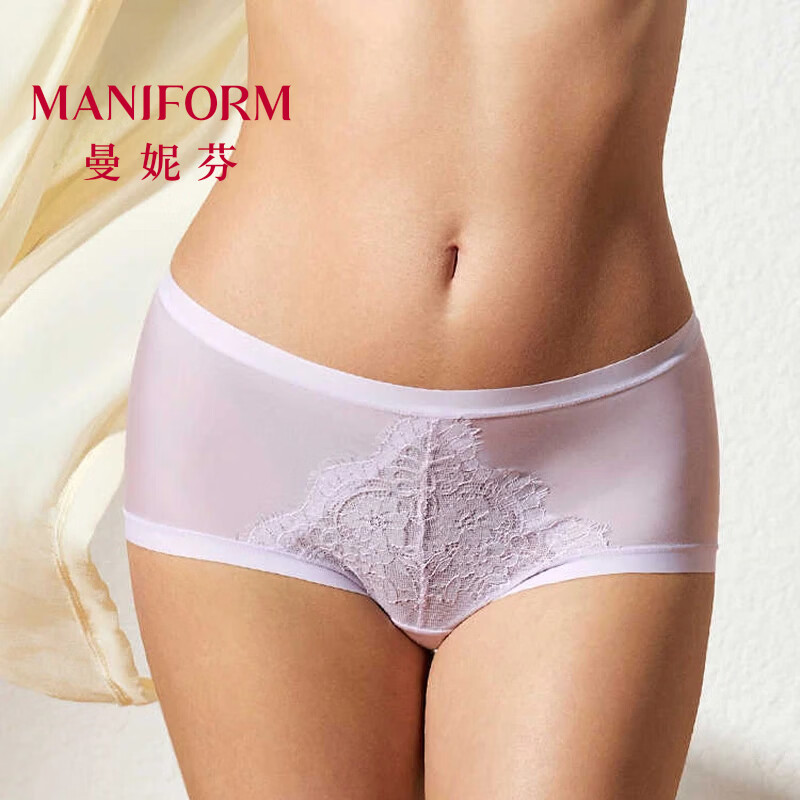 曼妮芬性感高弹不勒亲肤细腻蕾丝中腰低角裤女内裤女士少女棉内裆底裤 紫色 L (165) 适合101-120斤