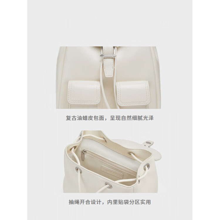 charles&keit25夏季新品CK2-60160240覆古油蜡皮简约通勤双肩包 Noir黑色