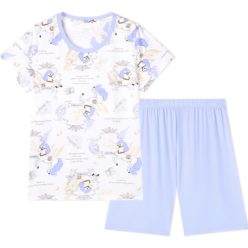 久岁伴【26新款】夏女儿童A类7A抑菌莫代尔家居服套装少女短袖睡衣短裤 紫色 3XL (160) 建议身高150-162，体重90-105斤