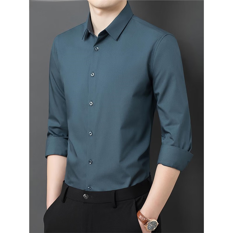 丨利郎丨桑蚕丝长袖衬衫男士纯色PD免烫商务休闲通勤伴郎粉色衬衣 白色 L 175/92A 建议135-155斤