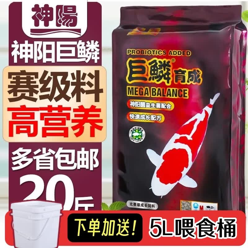 神阳锦鲤饲料巨鳞增色增体育成锦鲤鱼食高营养专业鱼粮赛级性能饲料 巨鳞育成 10kg 送5L喂食桶 L粒