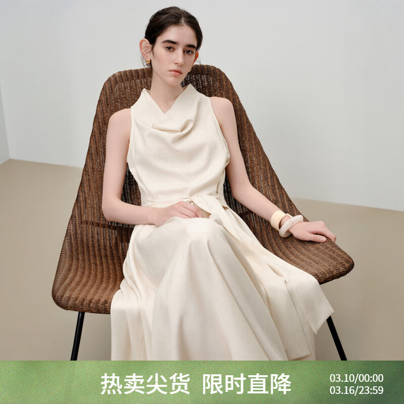 自巧小个子静奢风红色荡领收腰连衣裙女2026夏季新款气质掐腰长裙 巧米色 XXS （尺码：1）