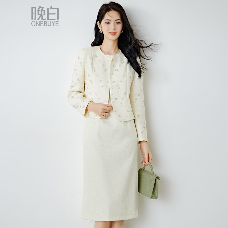 晚白【重工臻品系列】2026春款重要场合时尚圆领上衣廓形挺括短外套女 米杏色 M