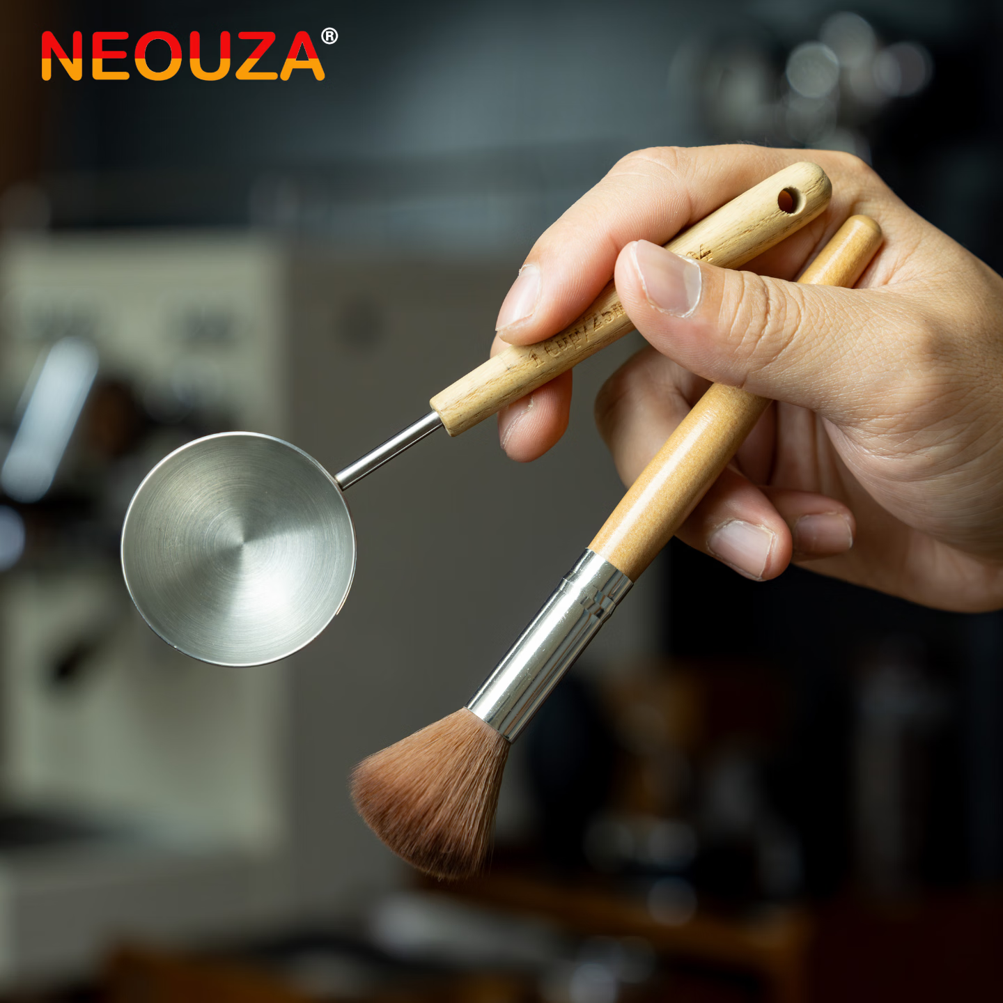 NEOUZA新泽咖啡实木柄清洁软毛刷咖啡豆长柄量勺取豆勺不锈钢 刷子+豆勺