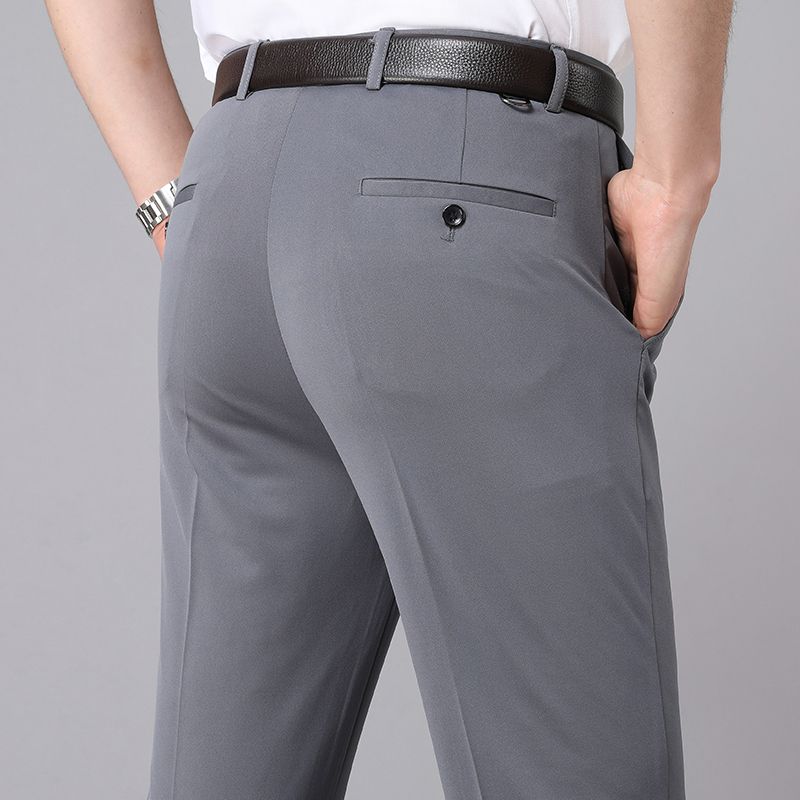 虎都（FORDOO）弹力西裤男夏季薄款冰丝直筒宽松休闲裤男士垂坠感商务西装长裤子 黑色+黑色(常规) 两件装 薄款 38 【适合腰围3尺1】