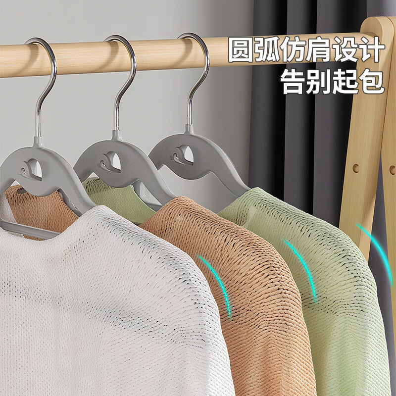 LYNN衣架短颈无痕防滑衣撑子家用卧室多功能收纳植绒晾晒架衣挂省空间 【橡胶漆衣架 可叠挂】浅灰色衣架10支