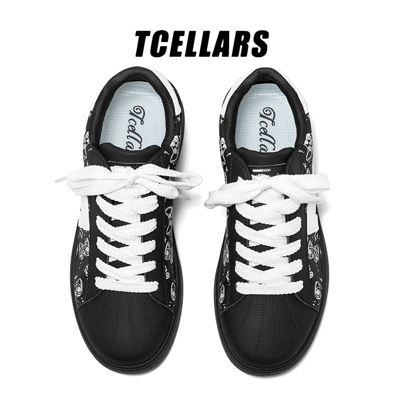 Tcellars板鞋男鞋春季2026新款简约百搭小白鞋低帮透气轻便舒适休闲鞋子 复古黑 39