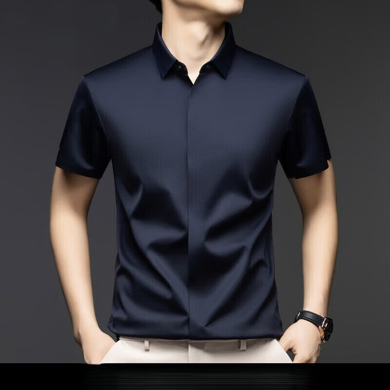 丨利郎丨桑蚕丝衬衫男士短袖2026夏季新款商务休闲免烫黑色工装衬衣 米灰色 4XL 建议【190-210斤】