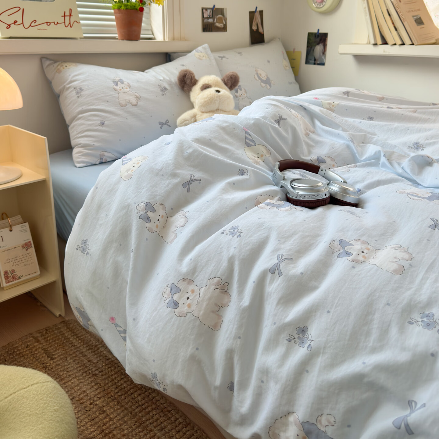 雅鹿小清新超柔水洗棉四件套亲肤透气宿舍单人三件套云柔棉4件套 小暖狗 2.0m四件套 床单款 （被套200*230cm）