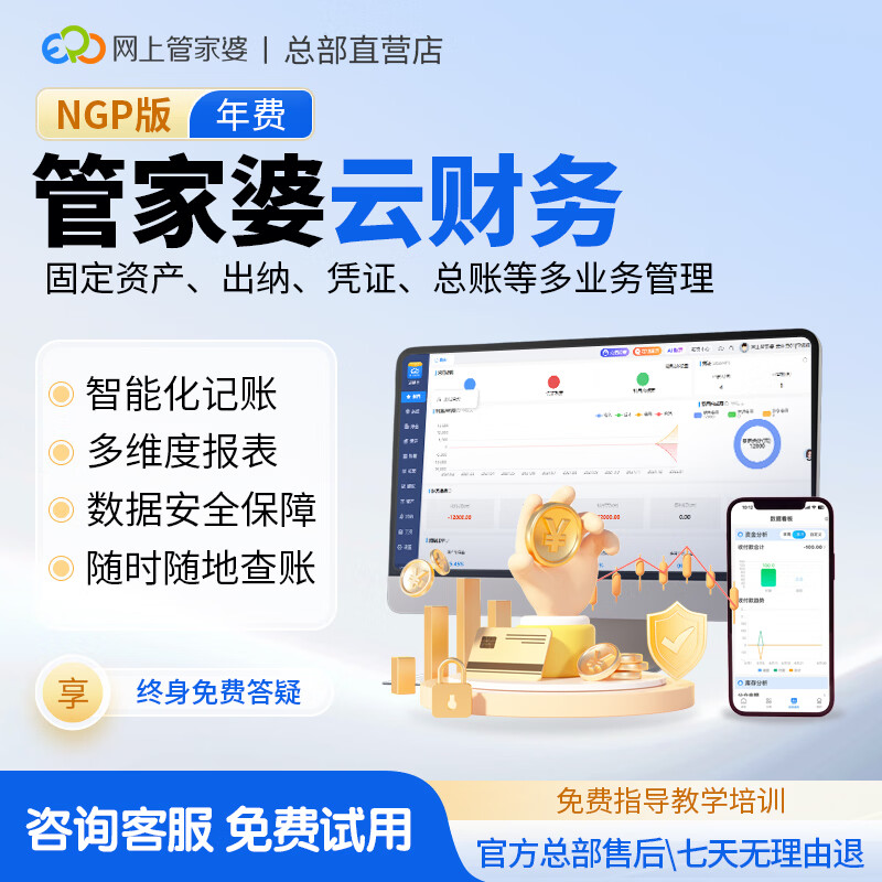 管家婆云财务软件 出纳会计做账记账收银财税管理系统 网络版 1年 2用户+2账套